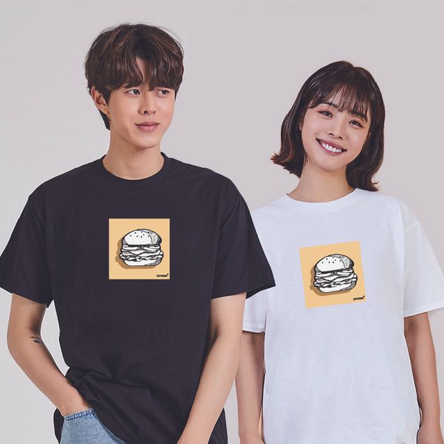 키밍 햄버거 반팔티패션 검정색오버핏 여자예쁜티