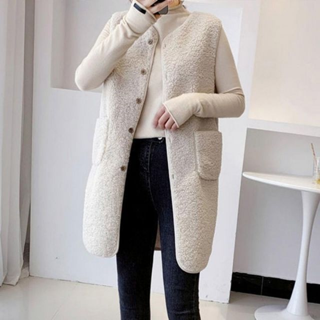 여성 덤블 롱조끼 보온성 인조 양털 후리스 간절기 데일리 레이어드 아우터