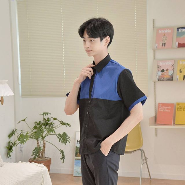 TBZ 교복몰 컬러 배색 반팔셔츠 (3컬러) 남녀공용 반티