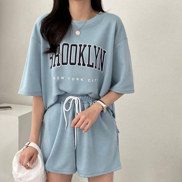 4컬러 여성 베이직 디자인 반팔 반바지 셋업