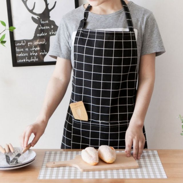 모던 체크 앞치마 2구 포켓 다용도 공방 주방 카페