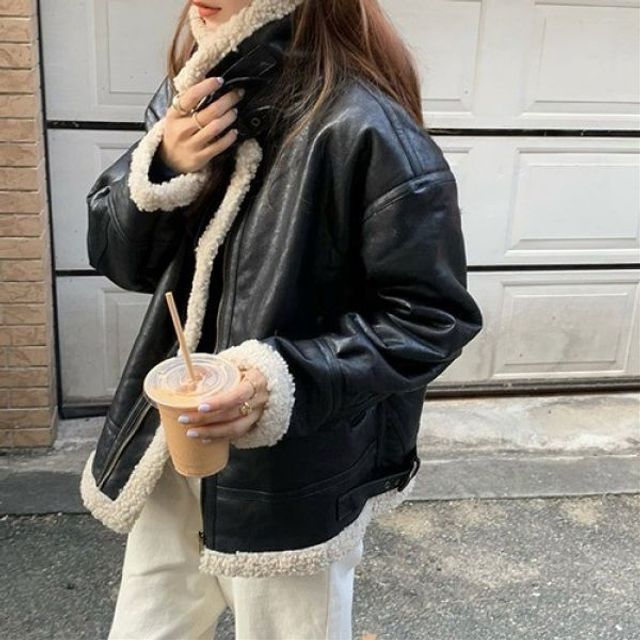 여성 양털 레더 오버핏 무스탕 자켓 - 겨울 방한 외투 44~77