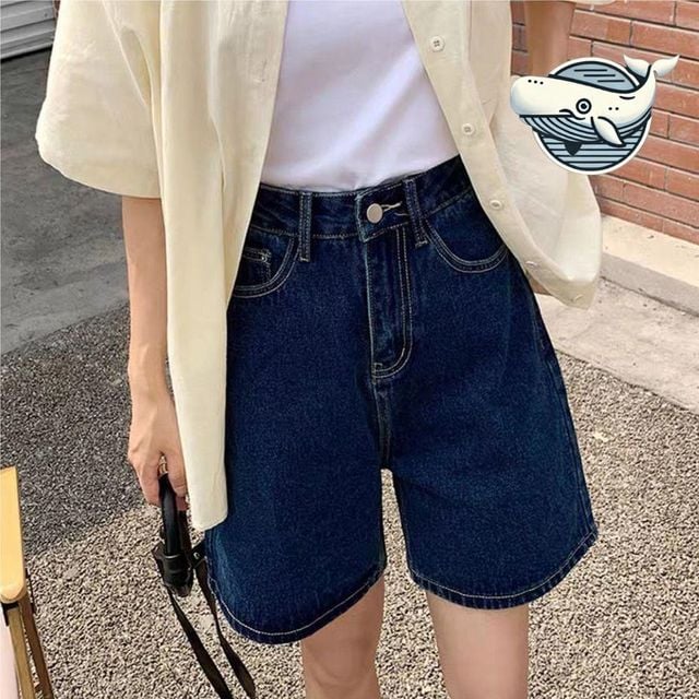 여름 하이웨스트 와이드 데님 반바지 편안한