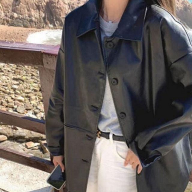 루즈핏 여성 레더 자켓 라이더 여성 오버핏 자켓 데일리 봄가을