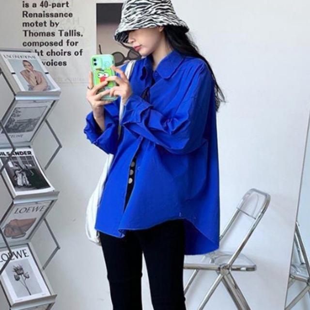 루즈핏 여성 박시한 느김의 예쁜 블루컬러 셔츠 남방