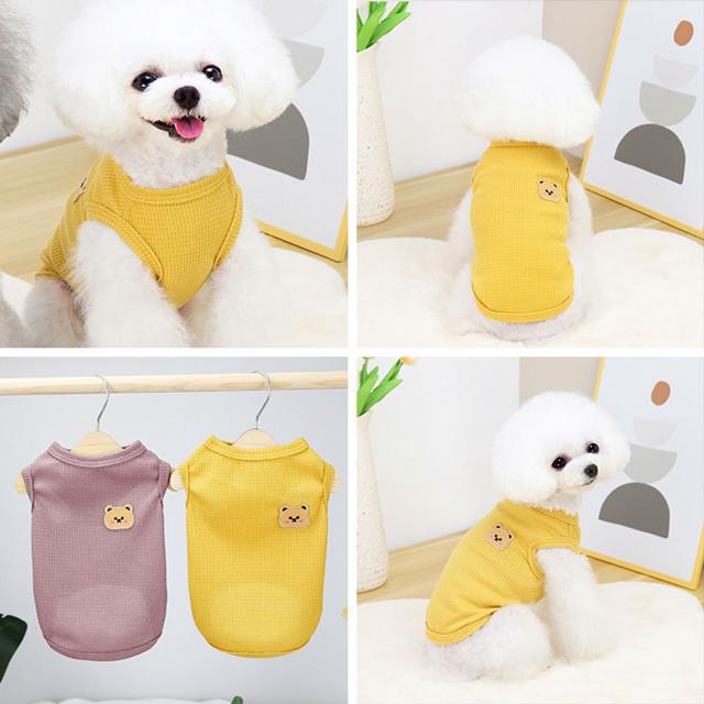 강아지 나시 티셔츠 - 곰돌이 패치, 여름 반팔 강아지옷