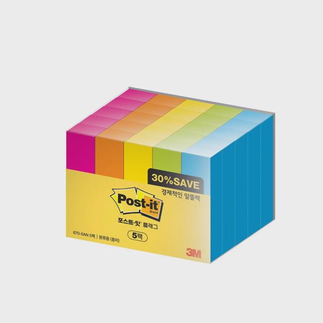 3M 플래그 분류용 종이 670-5AN-5 알뜰팩 50X15mm 5팩