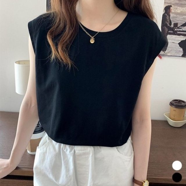 루즈실루엣소매없음 데일리룩 티