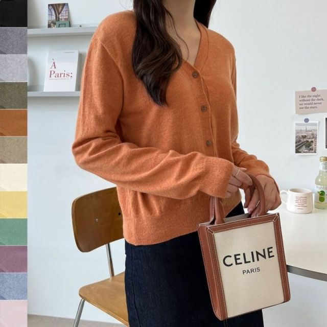 아우터 브이넥가디건 가디건 데일리 봄 가을 캐시미어