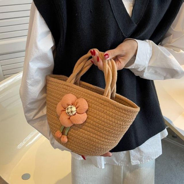 WL (별별창고) 로프백 여름 미니 토트 플라워 백