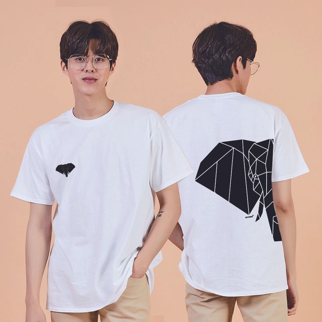 키밍 ELEPHANT 반팔 티셔츠 여성 남성 오버핏 회색