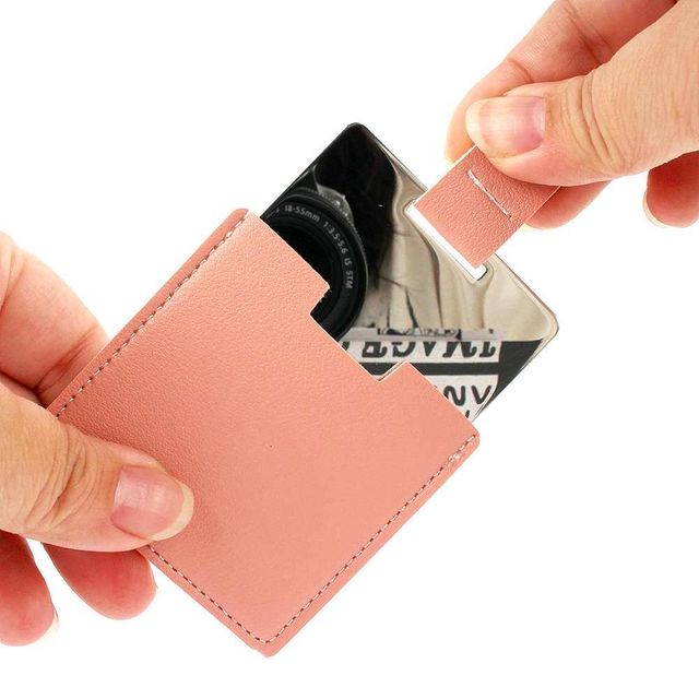 메이크업 가죽케이스 핑크손거울 휴대용 거울