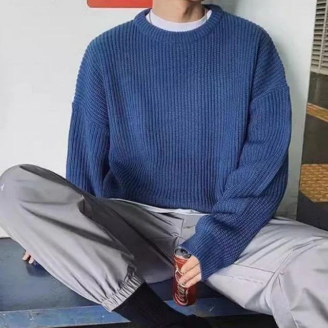 남자 골지 루즈핏 긴팔 니트 가을 겨울 데일리 라운드넥 스웨터 티셔츠
