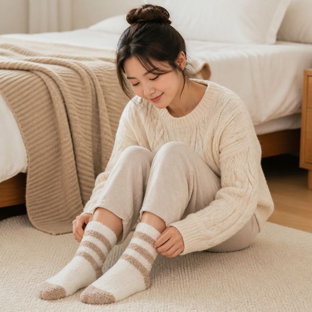 겨울 수면양말 브라운 기모 보온용품 극세사 발 시림 방지 방한 잡화