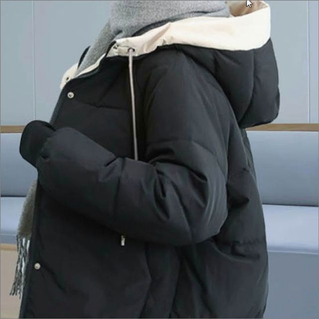아우터 겨울 점퍼 후드 숏패딩 패딩잠바 배색 여자