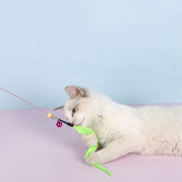 고양이 인터랙티브 깃털 장난감 애벌레 낚시 장난감