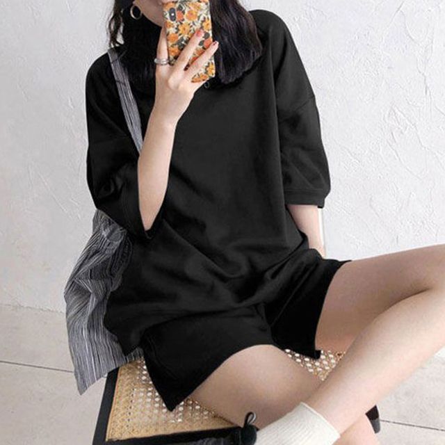 기본 디자인 라운드넥 티셔츠 반바지 세트 이지웨어