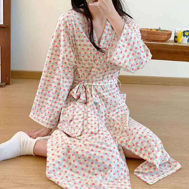 여성 파스텔 하트 롱가운 잠옷 1P 샤워 로브 홈웨어 파자마