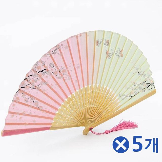 TBZ 화사한 전통 매화나비 접이식 대나무부채x5개 팬시