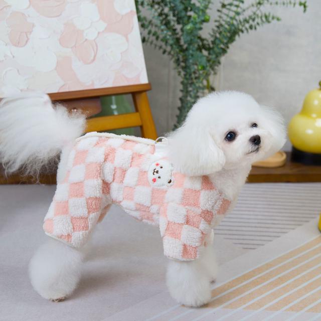 체크 보아털 강아지 옷