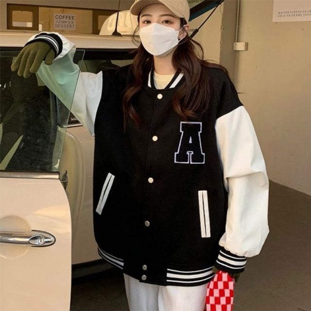 레터링 하이라이트 머스트해브 컬러믹스캐쥬얼 패션라인 과잠 야구룩 여성용 재킷