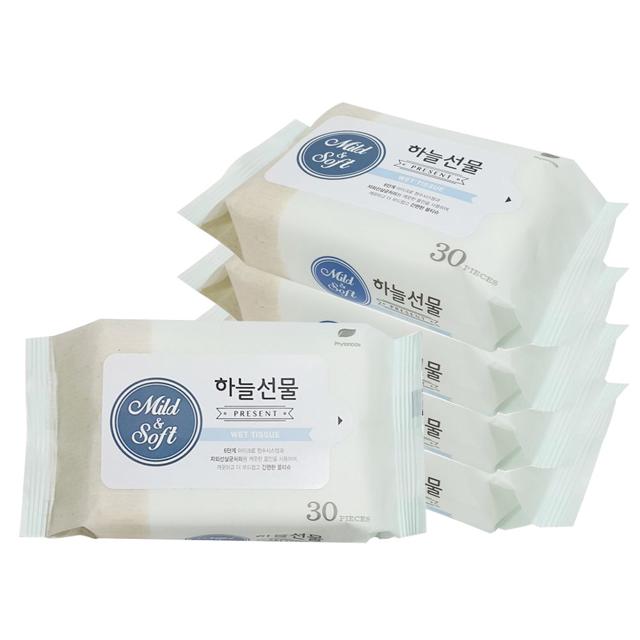 하늘선물 휴대용 물티슈 30매 5개입 국산 안전