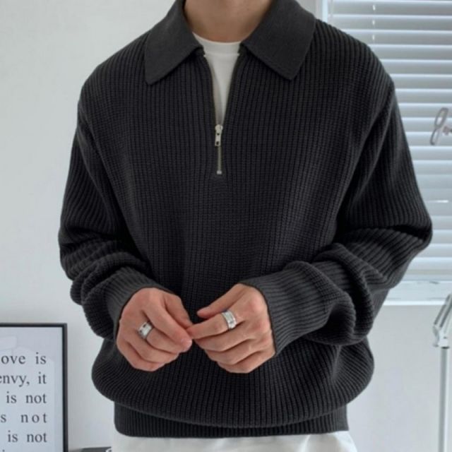 남자 하프집업 니트 간절기 카라티 오버핏 데일리 루즈핏