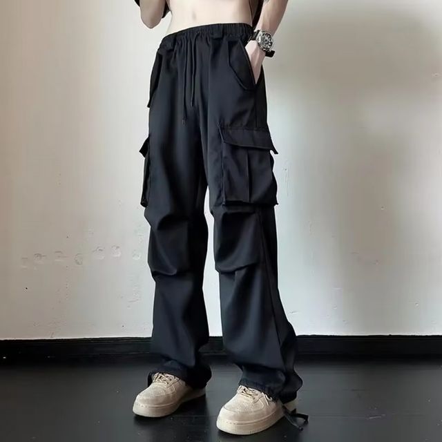 남자 와이드핏 조거팬츠 카고 스트링 바지 2컬러
