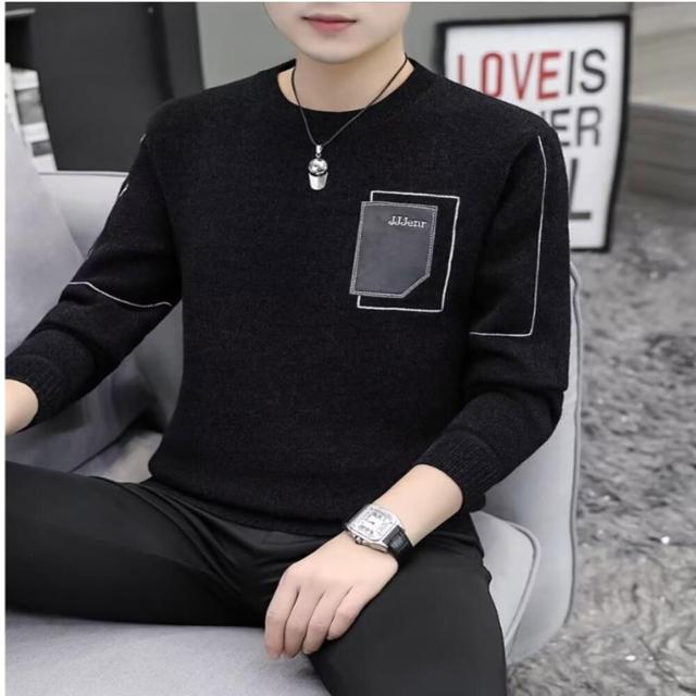 남성 데일리 코듀로이 기모안감 라운드넥 니트 티셔츠