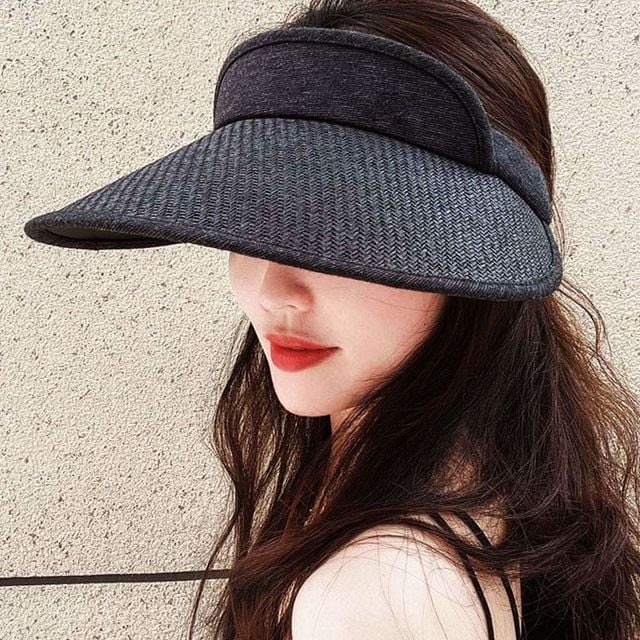 여성 모자 썬캡 자외선차단모자 블랙 차단 라탄 자외선 썬캡