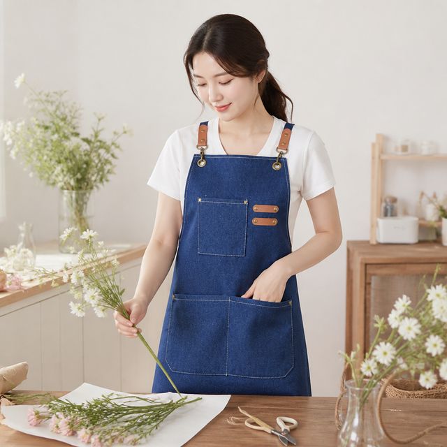 방수 데님 앞치마 공방 카페 미용실 작업복 인쇄 가능 네일샵 용품 판촉물