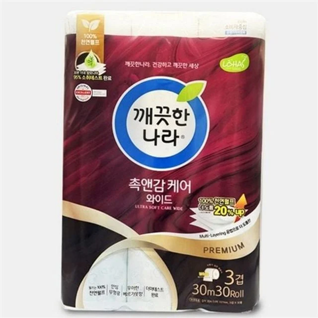 화장실용 화장지 물 녹는 화장지 두루마리화장지 비데 무형광 3겹 도톰한 천연