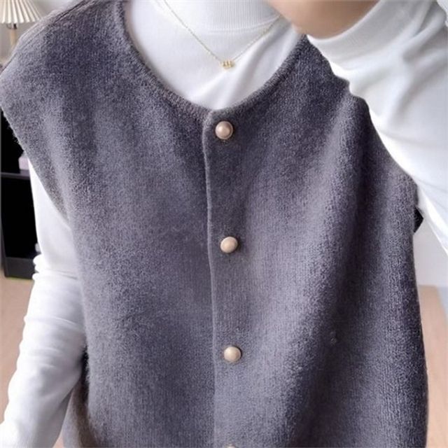 도톰 여성 라운드 넥 조끼 캐주얼 여성 베이직 조끼 데일리