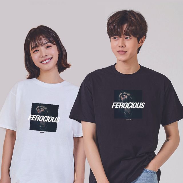 키밍 사자 사납다 남성 커플반팔셔츠 흰반팔티