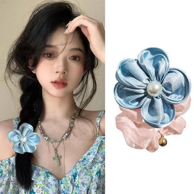 실크 플라워 스크런치 곱창머리끈 꽃무늬 헤어끈