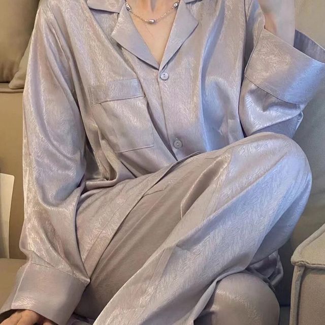 카라 차르르 잠옷 실크느낌 파자마 긴바지 긴팔 여성