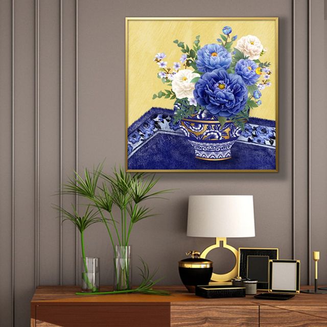 1노랑바탕 파랑목단 화병그림 50골드알루미늄