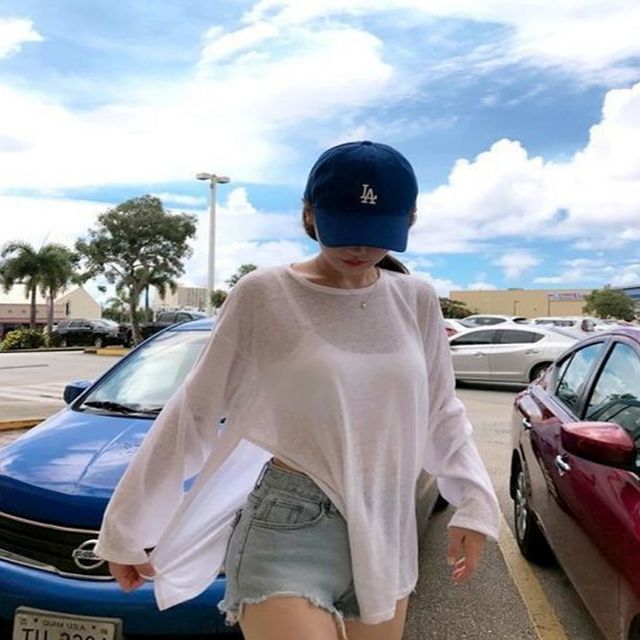 여름 시스루 티셔츠 긴팔티 사이드 비치웨어 트임