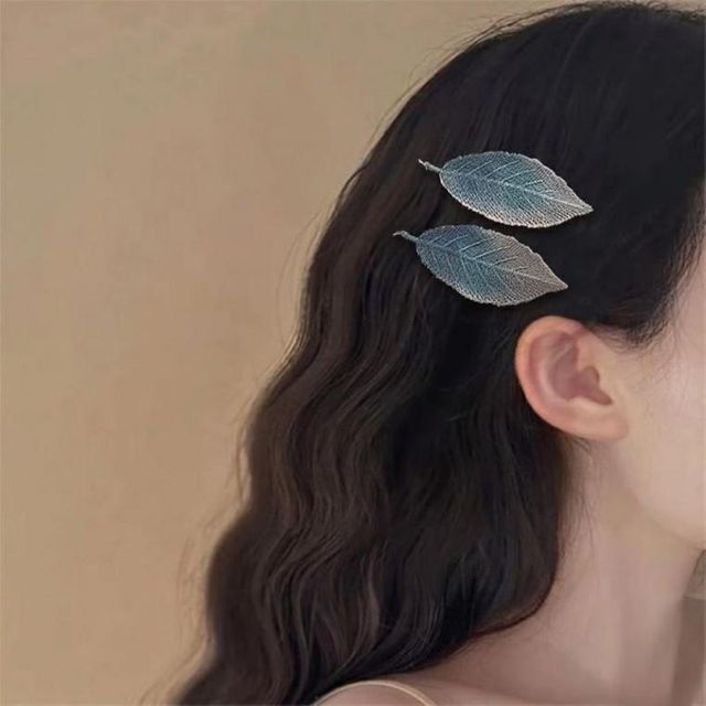 똑딱핀 자수 나뭇잎 헤어핀 옆 머리 잔 앞 포인트