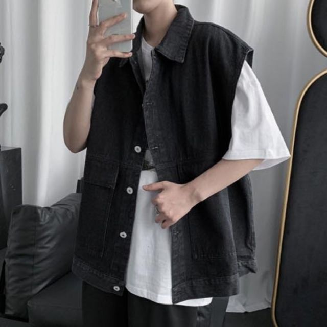 남성용 캐주얼 데님 조끼 아우터 데일리웨어