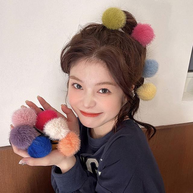 부드러운 방울 털 장식 머리끈 데일리 패션 헤어끈