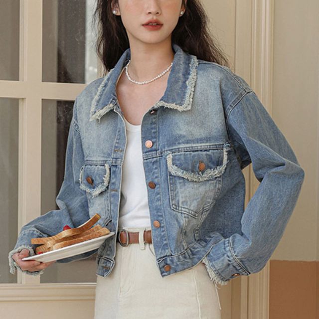 여성 캐주얼 크롭 청자켓 블루 1P 빈티지 데님 외투