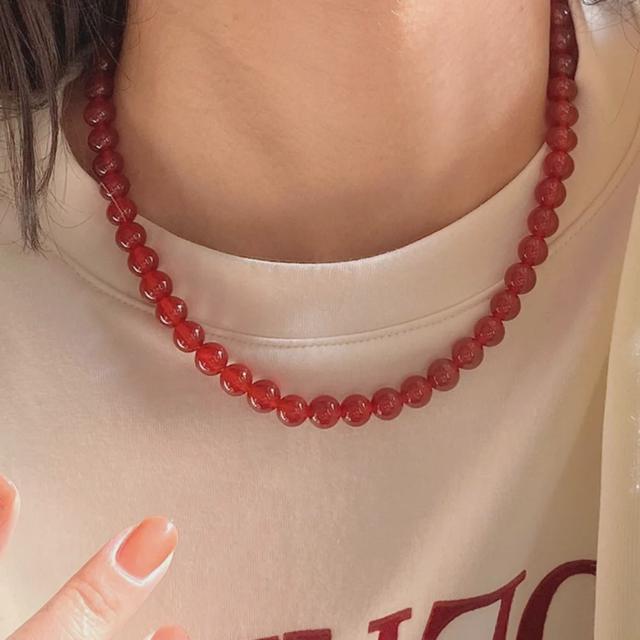 (쓰러담아) 레드 볼 목걸이 오닉스 원석 네크리스