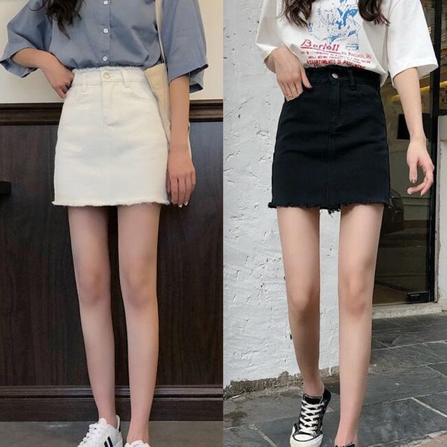 여성 캐주얼 기본핏 하이웨스트 A라인 데님 스커트