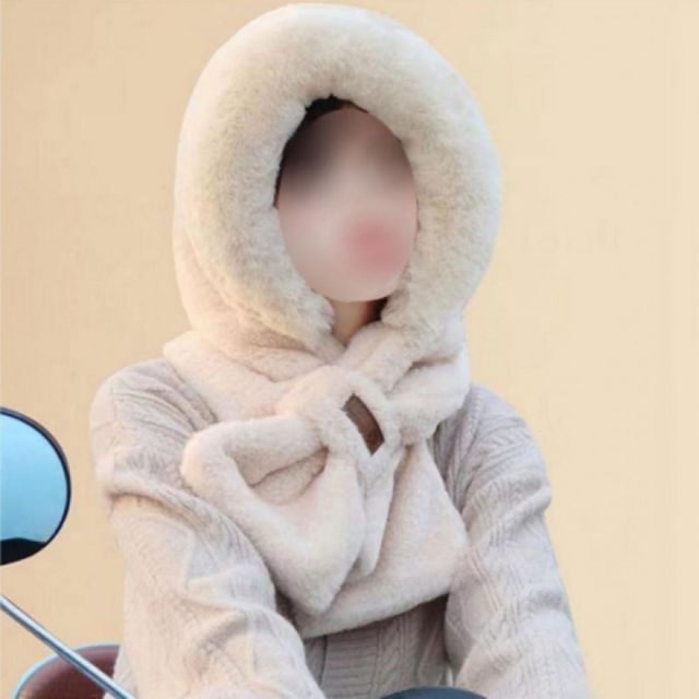 밍크퍼 후드워머 일체형 모자 겨울 방한용품 귀도리 목도리