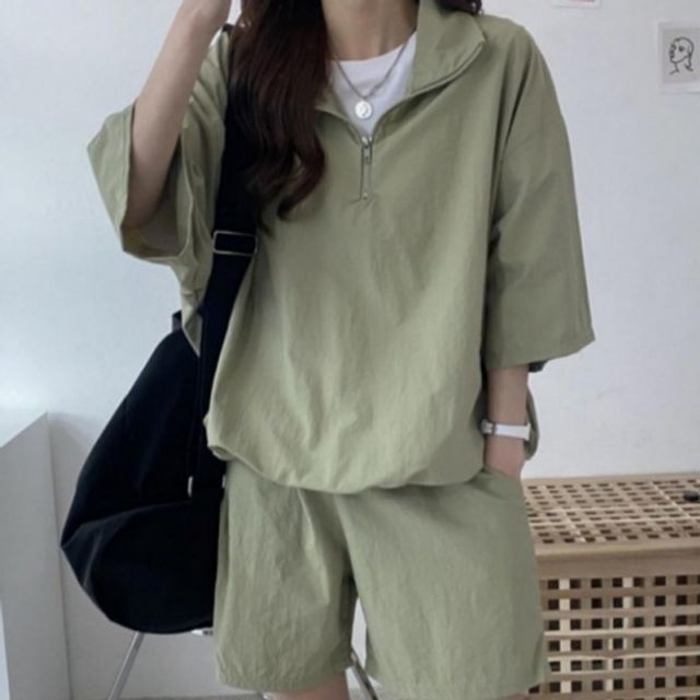 바람막이 자켓 캐주얼 아노락 하프집업 트레이닝 세트 반바지 여성
