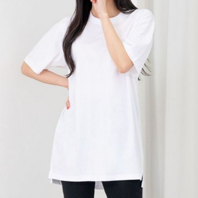 기본티 티셔츠 롱면티 여친룩 반팔 화이트 데일리