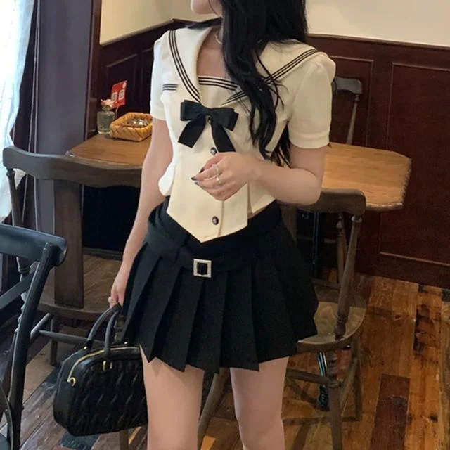 교복몰 아이보리 와플 세줄라인 세라복 세트 일본 교복 코스튬