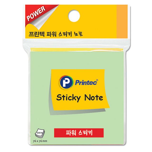프린텍 연두 파워 스티키노트 점착식 메모지 100매