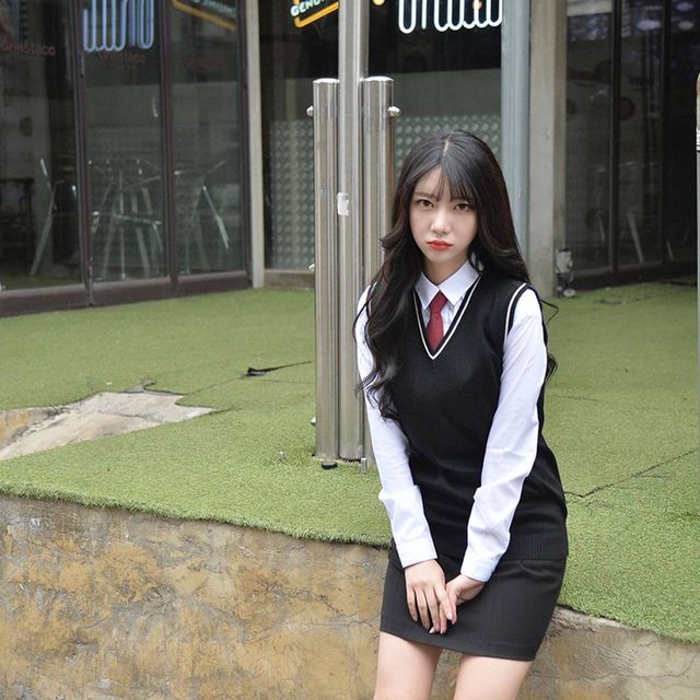 TBZ 교복몰 블랙화이트라인 롱조끼(여자) 교복 학생복
